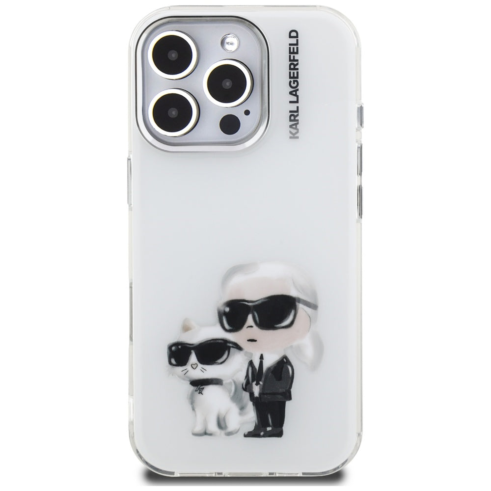 Karl Lagerfeld IML Aquarelle Karl & Choupette & Logo Case til iPhone 16 Pro Max - Hvid