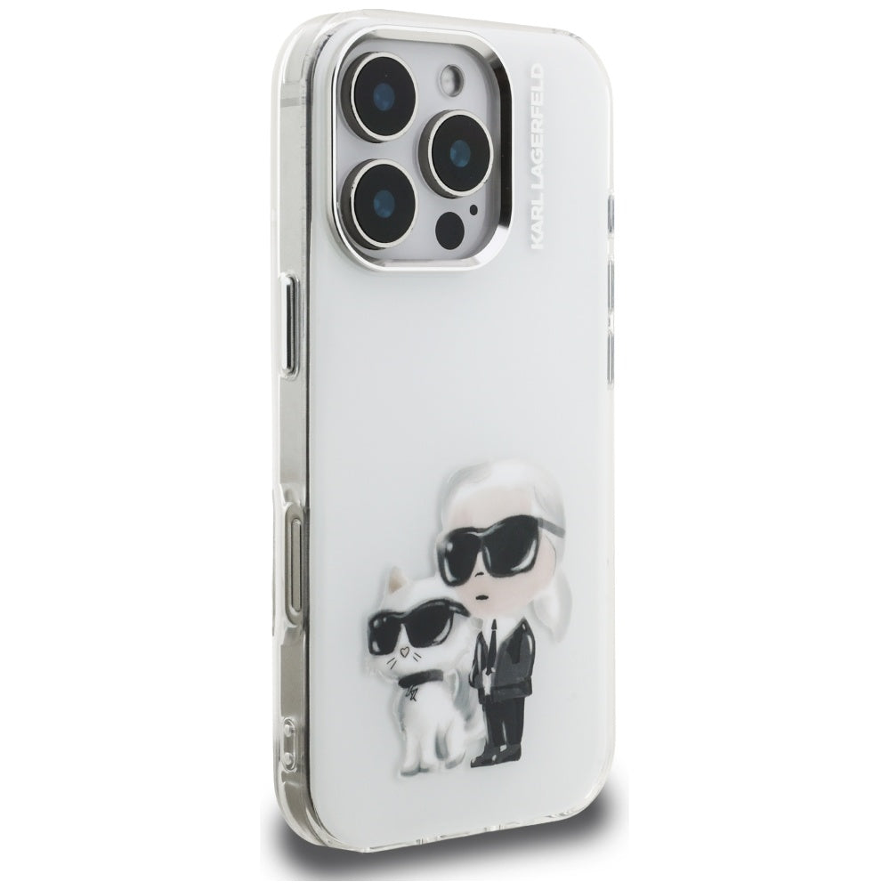 Karl Lagerfeld IML Aquarelle Karl & Choupette & Logo Case til iPhone 16 Pro Max - Hvid