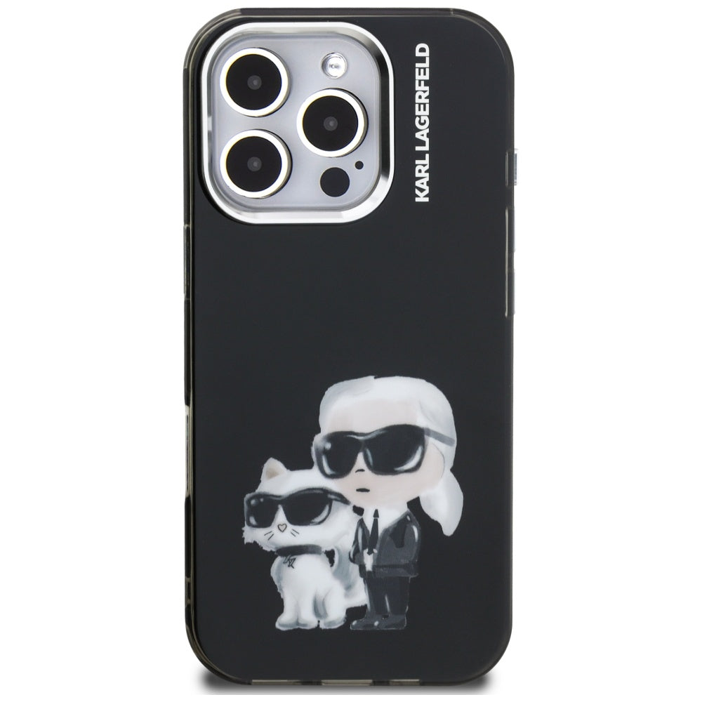 Karl Lagerfeld IML Aquarelle Karl & Choupette & Logo Case til iPhone 16 Pro Max - sort