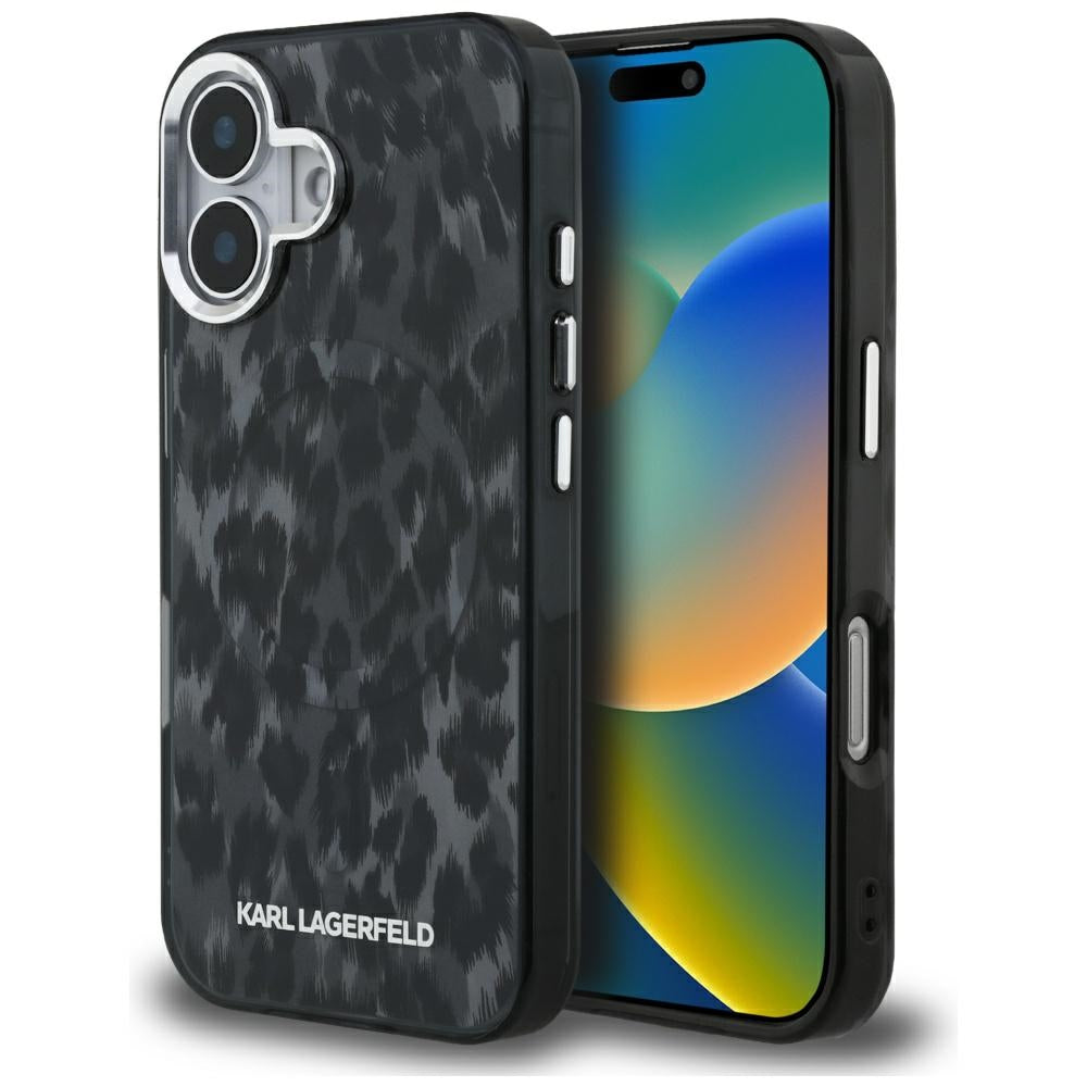 Karl Lagerfeld IML Leopard Pattern MagSafe Case til iPhone 16 - sort