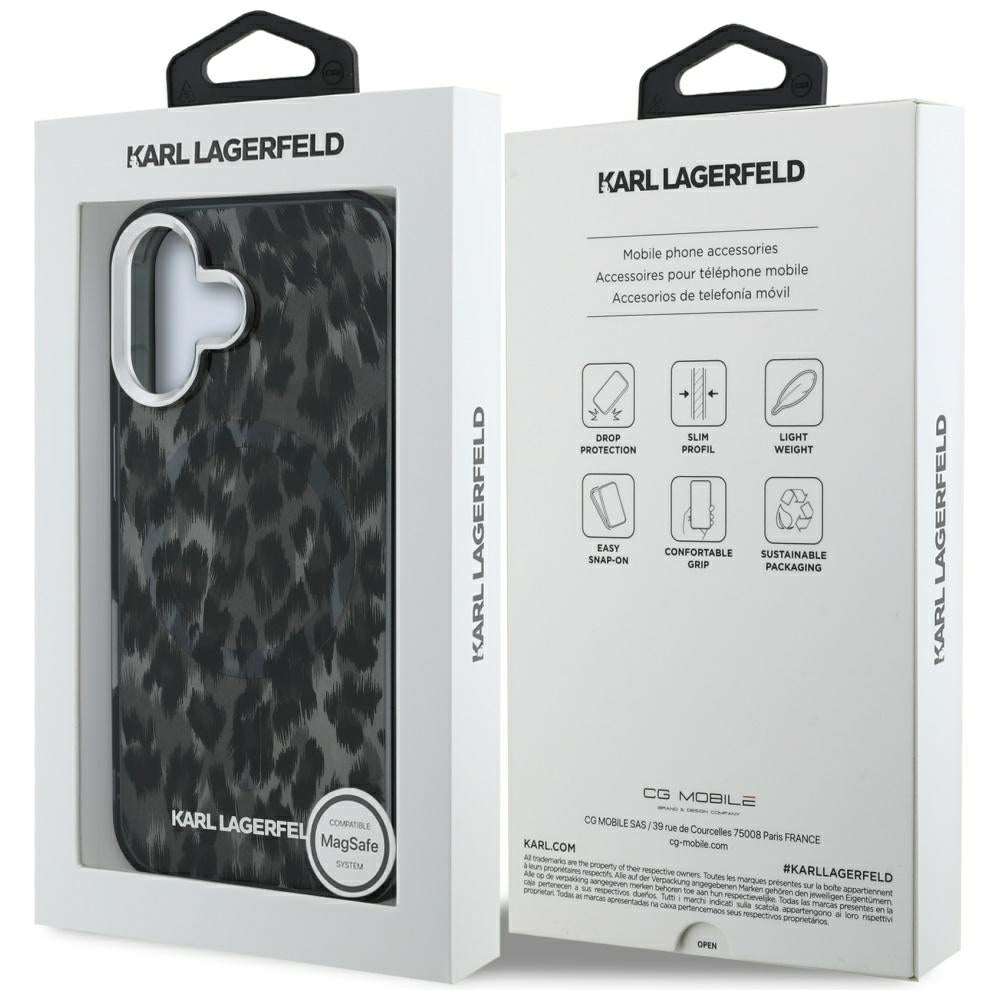 Karl Lagerfeld IML Leopard Pattern MagSafe Case til iPhone 16 - sort