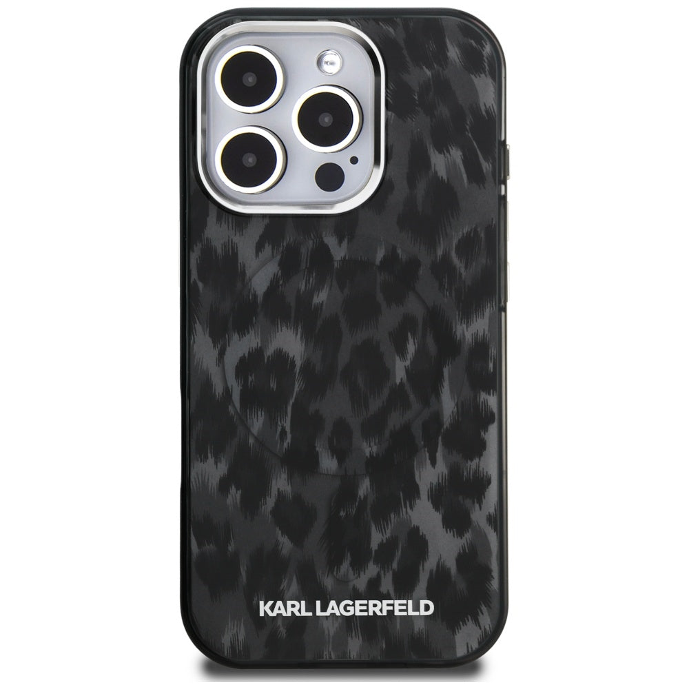 Karl Lagerfeld IML Leopard Pattern MagSafe Case til iPhone 16 Pro Max - sort