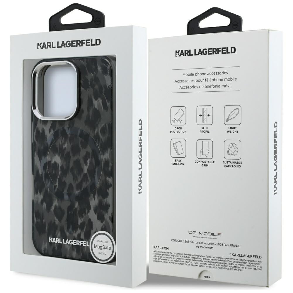 Karl Lagerfeld IML Leopard Pattern MagSafe Case til iPhone 16 Pro Max - sort