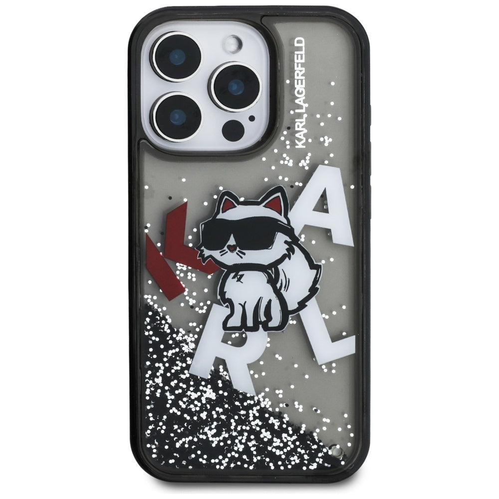 Karl Lagerfeld Liquid Glitter Choupette Logo Case til iPhone 16 Pro - sort