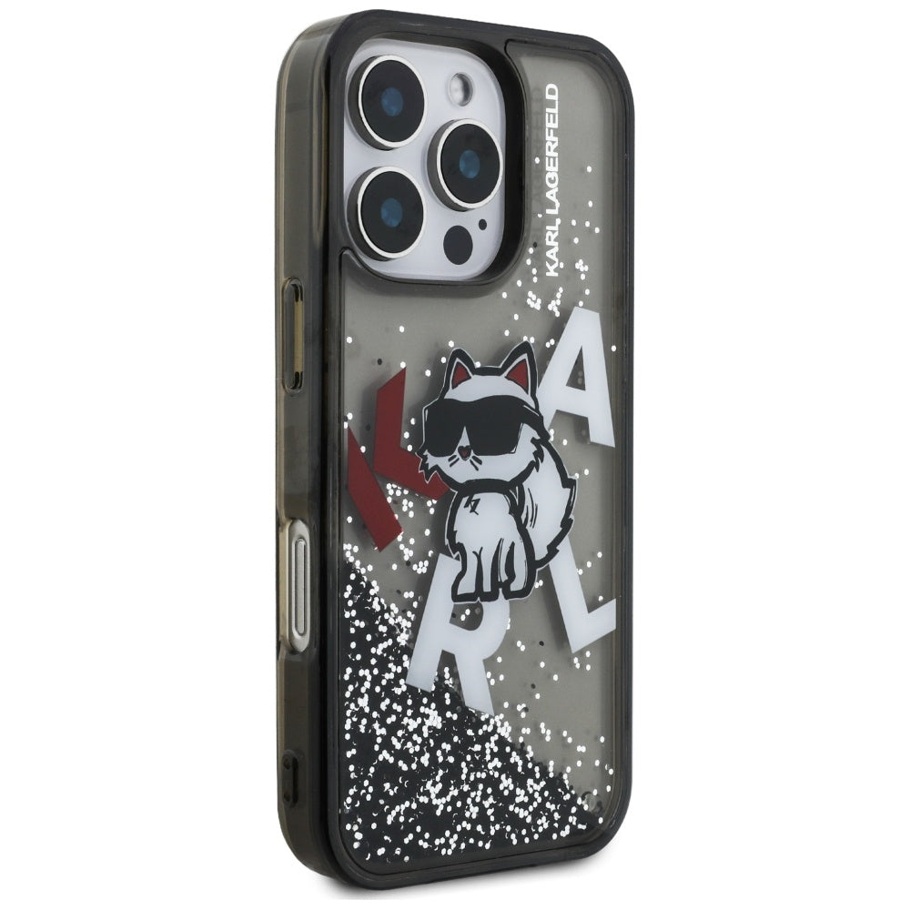 Karl Lagerfeld Liquid Glitter Choupette Logo Case til iPhone 16 Pro - sort