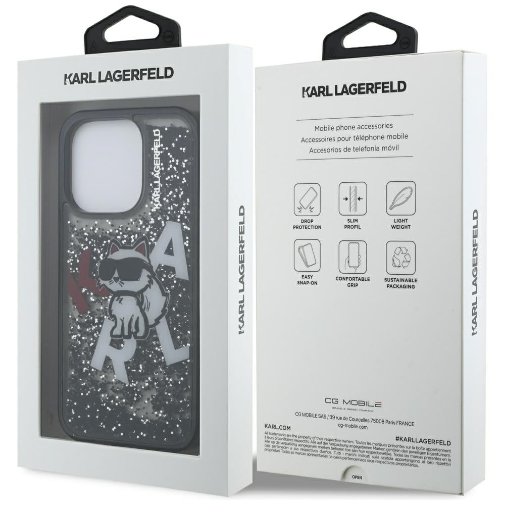 Karl Lagerfeld Liquid Glitter Choupette Logo Case til iPhone 16 Pro - sort
