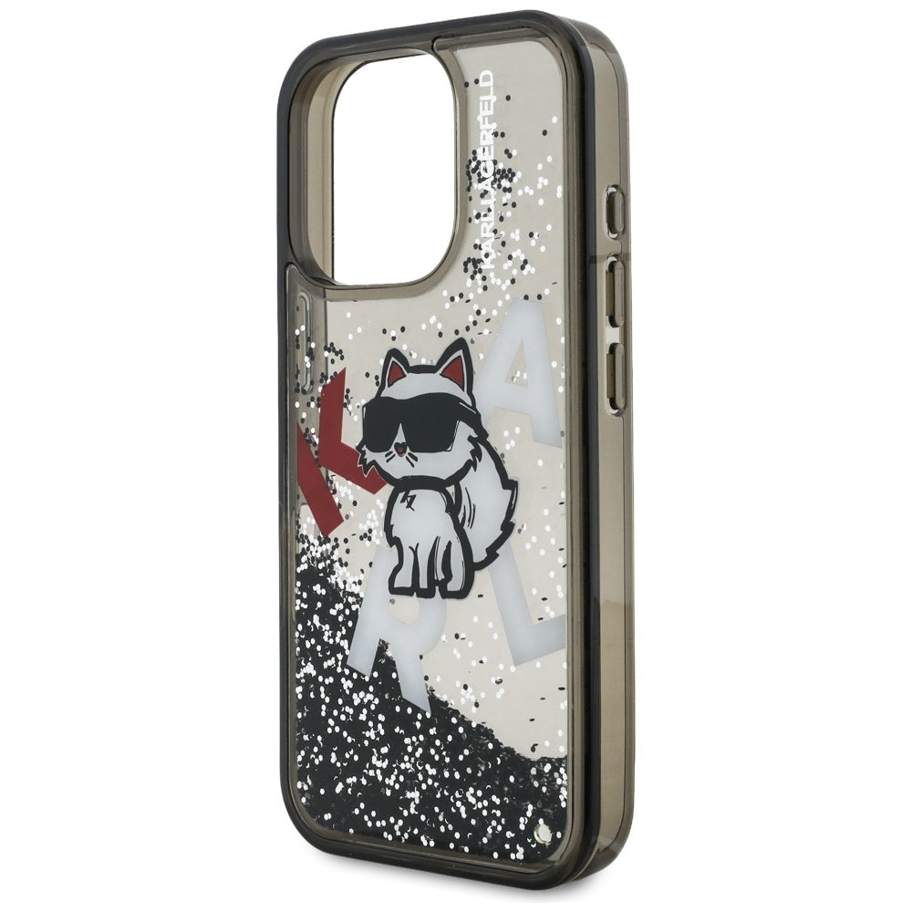 Karl Lagerfeld Liquid Glitter Choupette Logo Case til iPhone 16 Pro Max - sort
