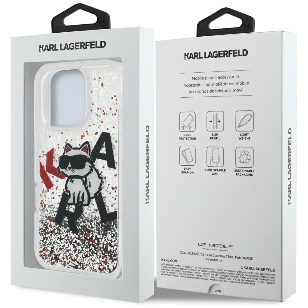 Karl Lagerfeld Liquid Glitter Choupette Logo Case til iPhone 16 Pro Max - Klar