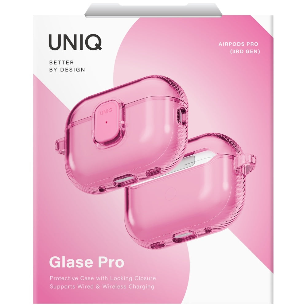 Uniq Glase Pro Case til AirPods Pro 3 Lock Case - Gennemsigtig Pink