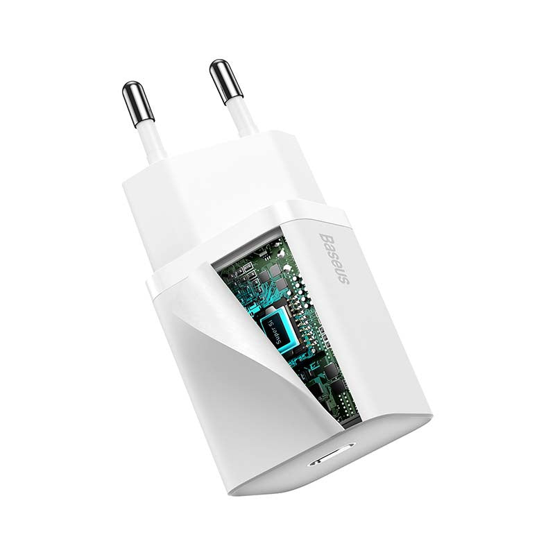 Baseus Super Si Quick Charger 1C 20W med USB-C kabel til Lightning 1m (hvid)