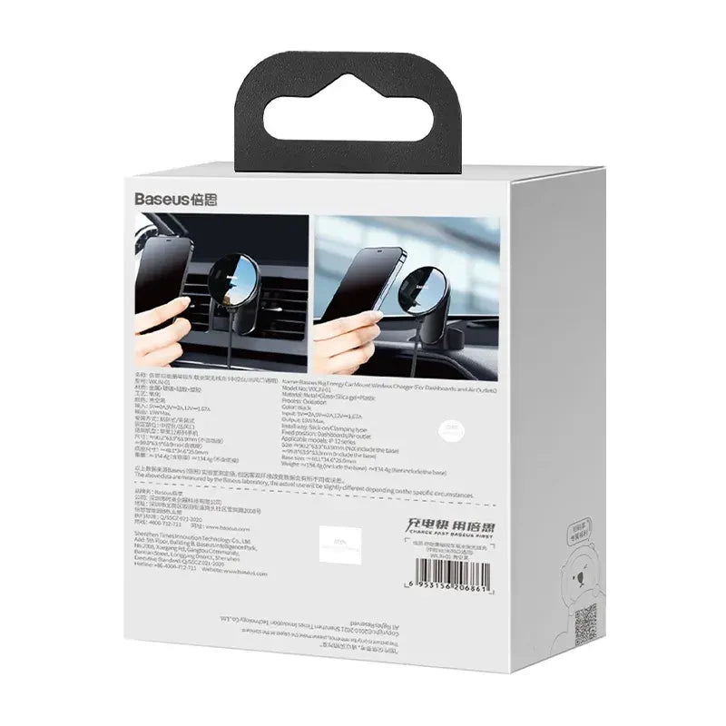 Baseus Big Energy bilstøj med trådløs oplader 15W til Iphone 12 / Iphone 13 (Sort)