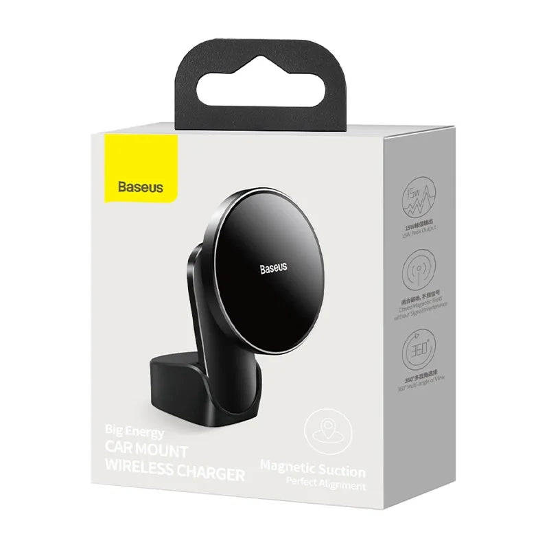 Baseus Big Energy bilstøj med trådløs oplader 15W til Iphone 12 / Iphone 13 (Sort)