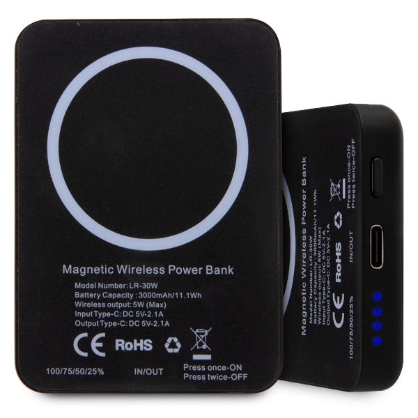 Karl Lagerfeld Ikonik MagSafe 5W 3000mAh Induktiv Power Bank - sort