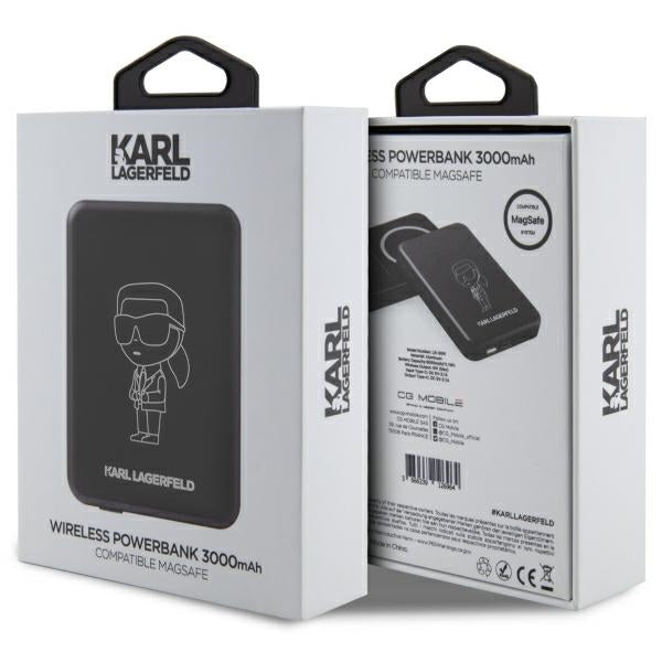Karl Lagerfeld Ikonik MagSafe 5W 3000mAh Induktiv Power Bank - sort