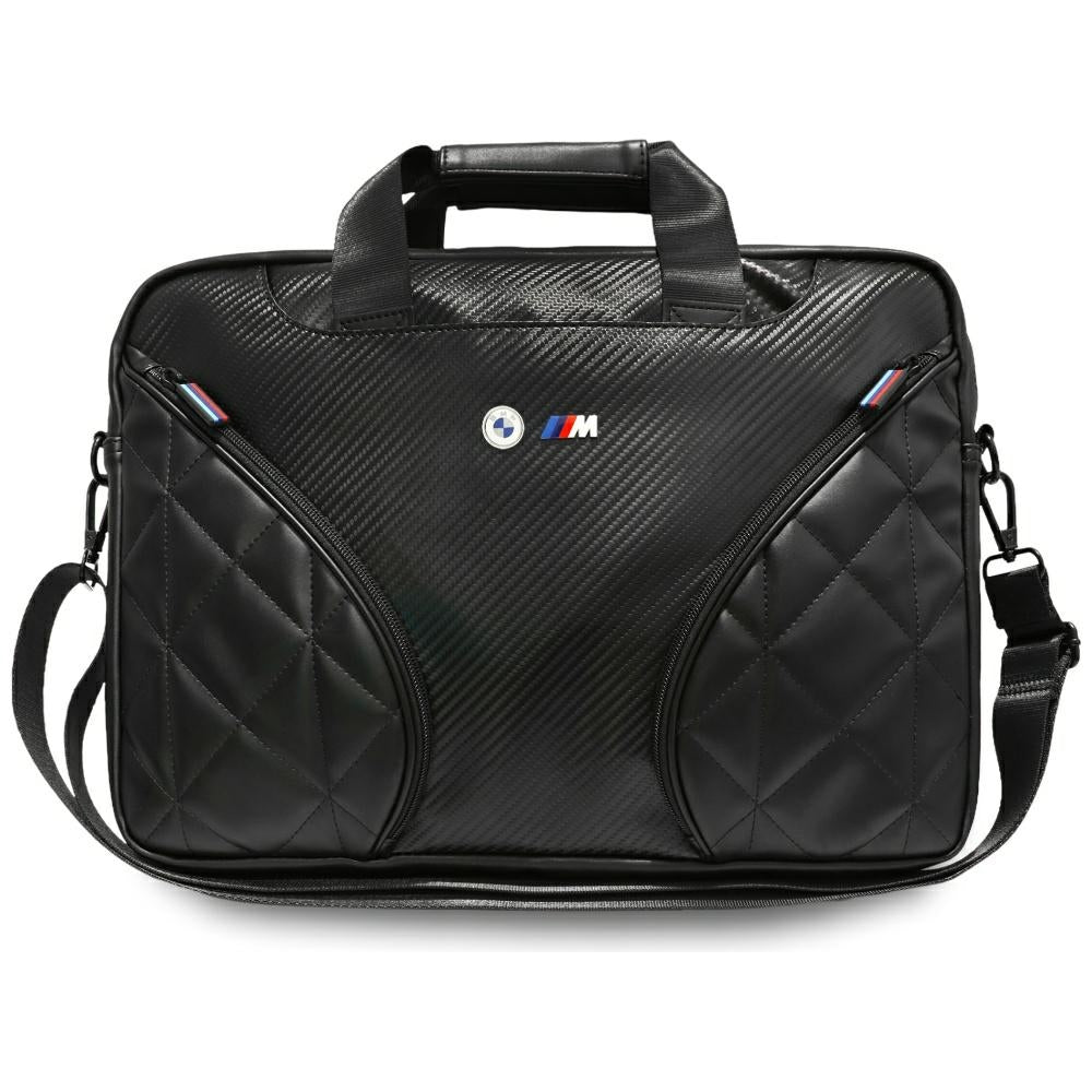 BMW Carbon Pockets & Metal Logo 16" Laptop Bag - sort