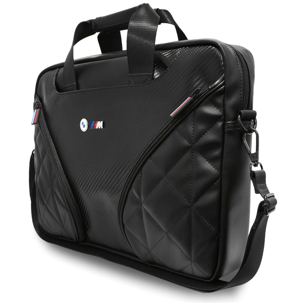 BMW Carbon Pockets & Metal Logo 16" Laptop Bag - sort