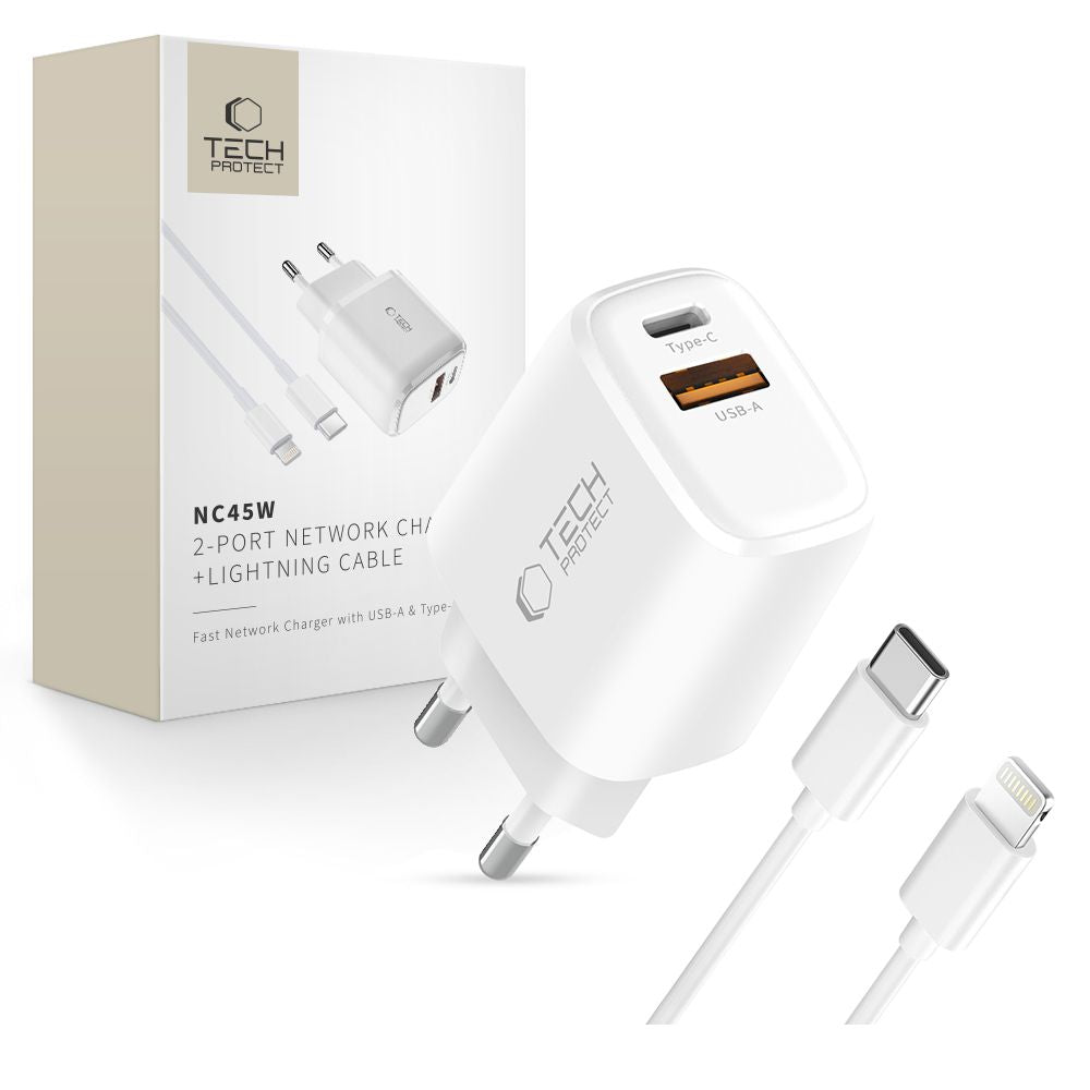 Tech-Protect NCA45W-GAN 2-port 45W vægoplader - hvid