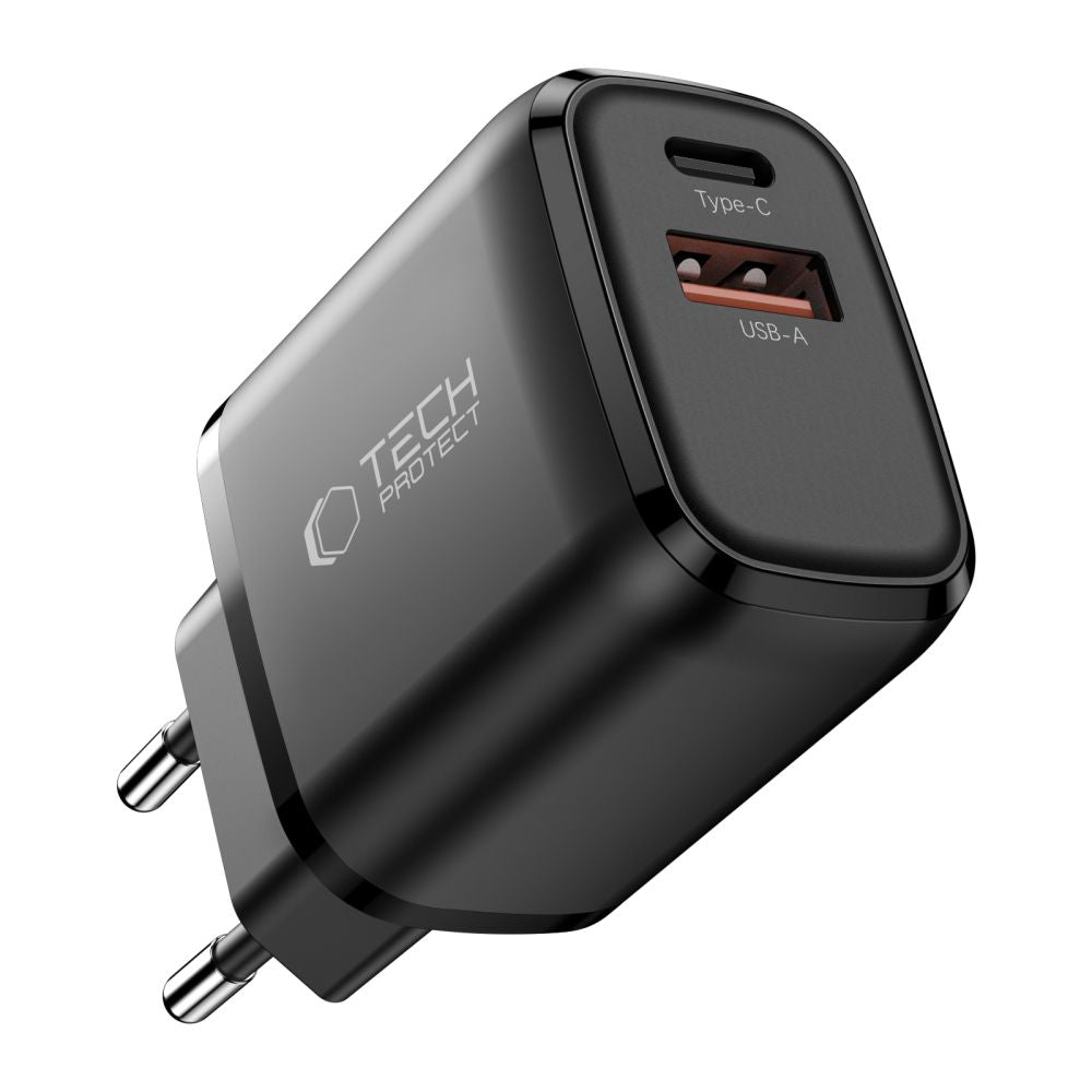 Tech-Protect NCA45W-GAN 2-Port USB-C / USB-A 45W Wall Charger - sort