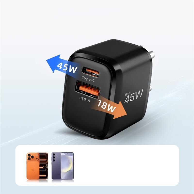 Tech-Protect NCA45W-GAN 2-Port 45W Wall Charger med USB-C-kabel - sort