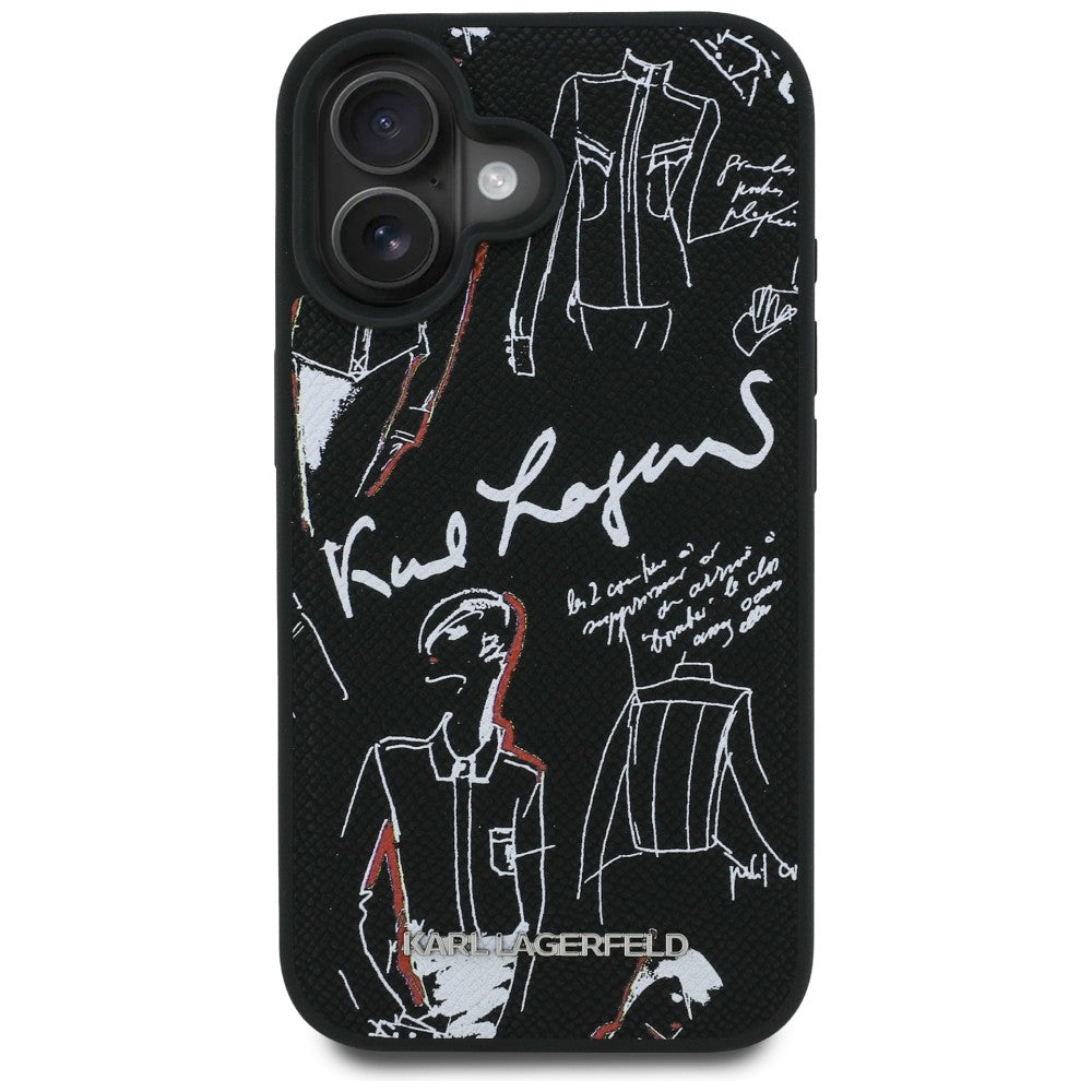 Karl Lagerfeld Grained Pattern & Logo MagSafe Case til iPhone 16 - sort