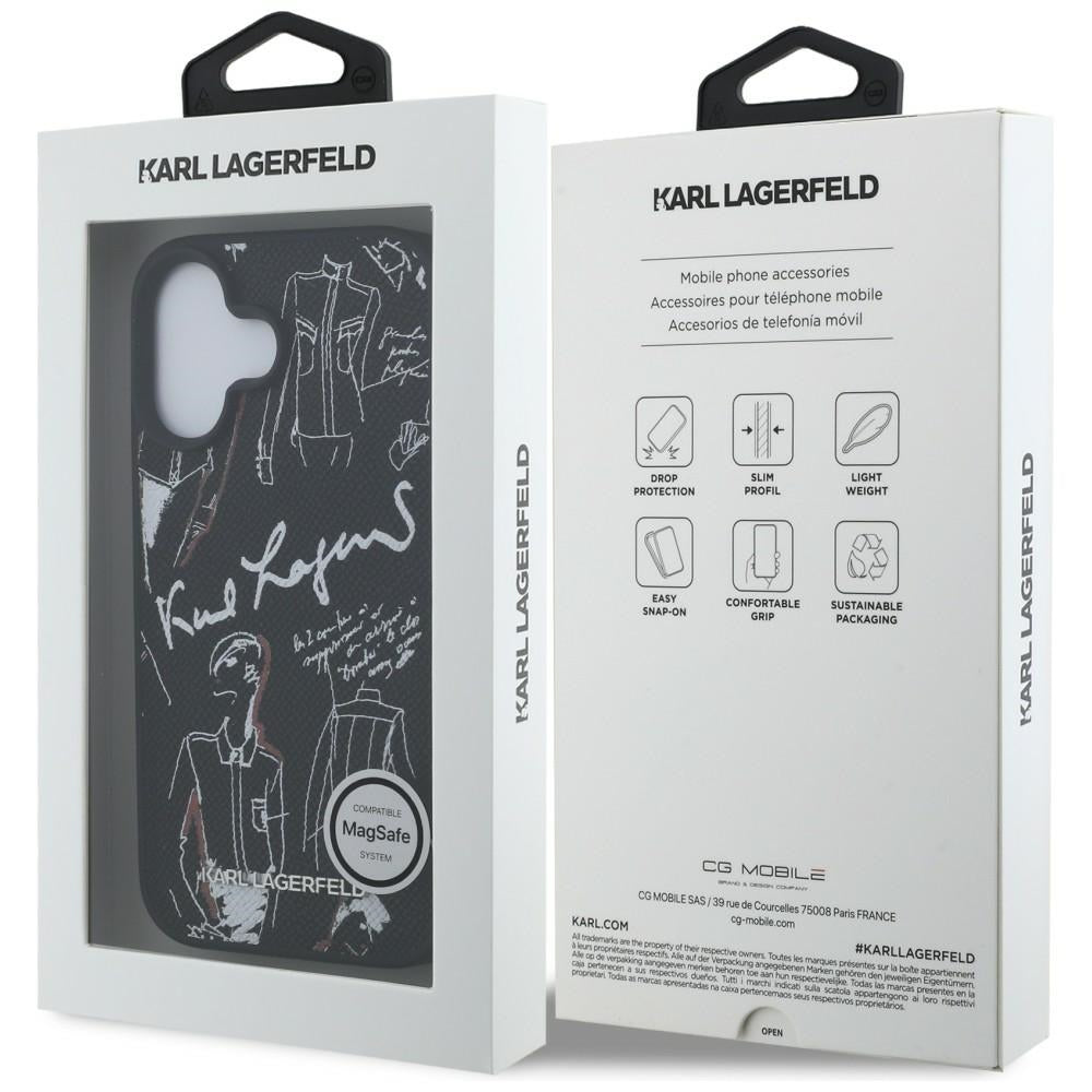 Karl Lagerfeld Grained Pattern & Logo MagSafe Case til iPhone 16 - sort