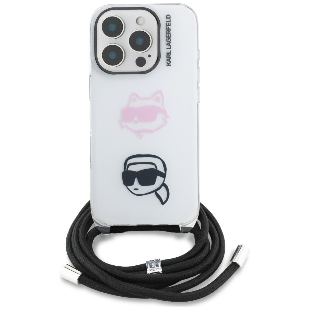 Karl Lagerfeld IML Crossbody Karl&Choupette Head Case til iPhone 16 Pro Max - Hvid