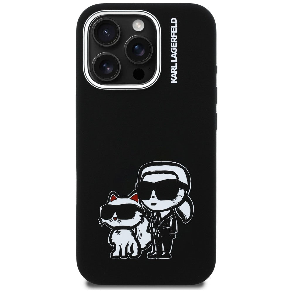 Karl Lagerfeld Silicone Karl & Choupette Sketch MagSafe Case til iPhone 16 Pro Max - sort