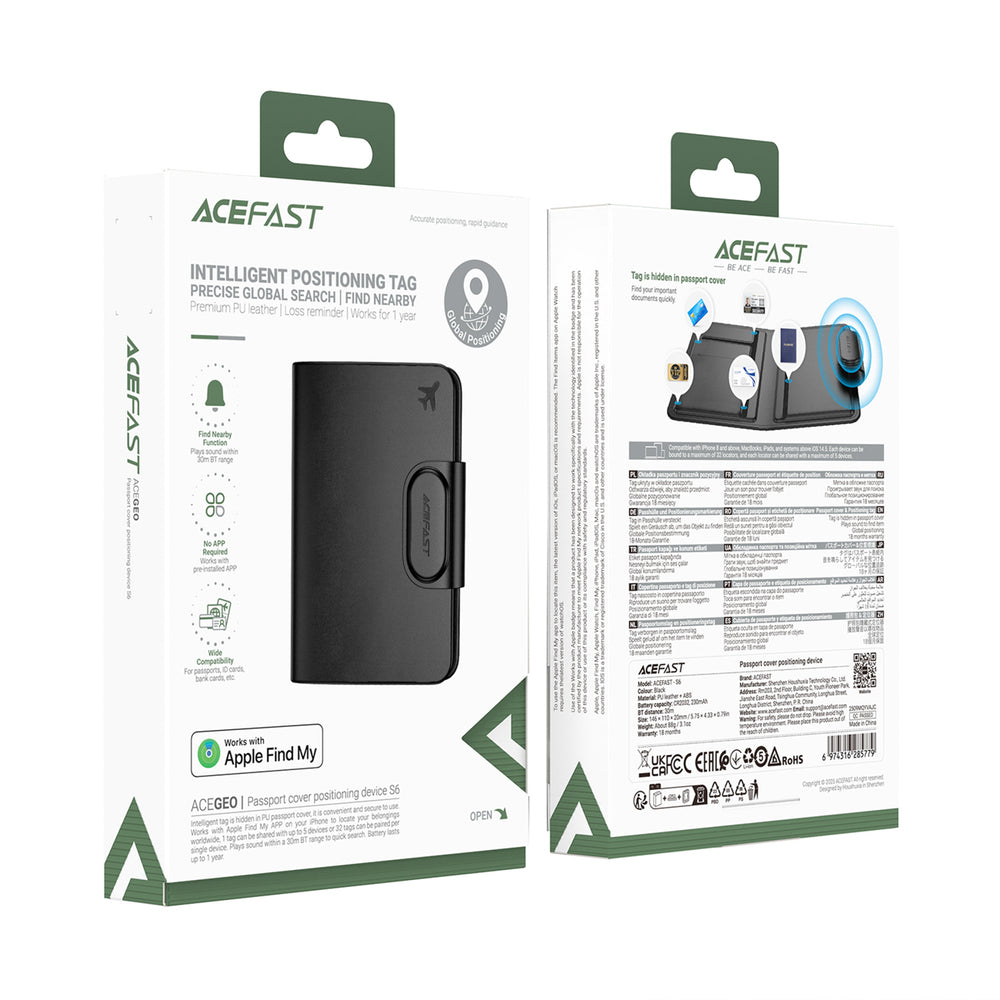 Acefast S6 Bluetooth Passport Case-Compatible with Apple Find My - Black