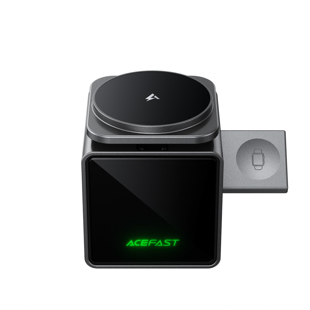 Acefast E34 22.5W 3-in-1 inductive charger with built-in cable for smartphone and smartwatch - gray