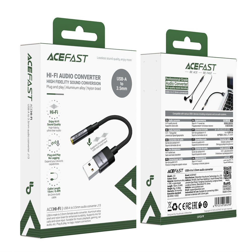 Acefast J13 USB-A to 3.5mm mini jack adapter - black