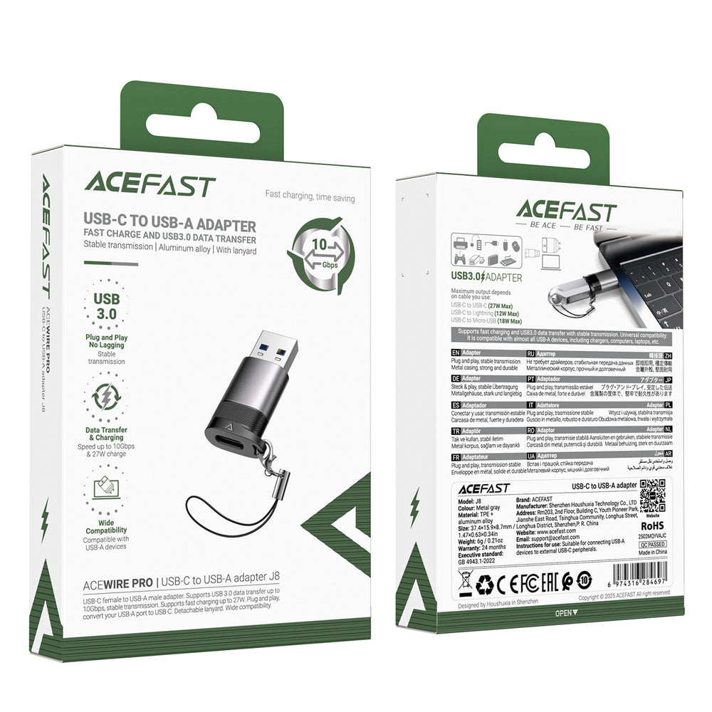 Acefast J8 USB-C - USB-A Adapter - Gray