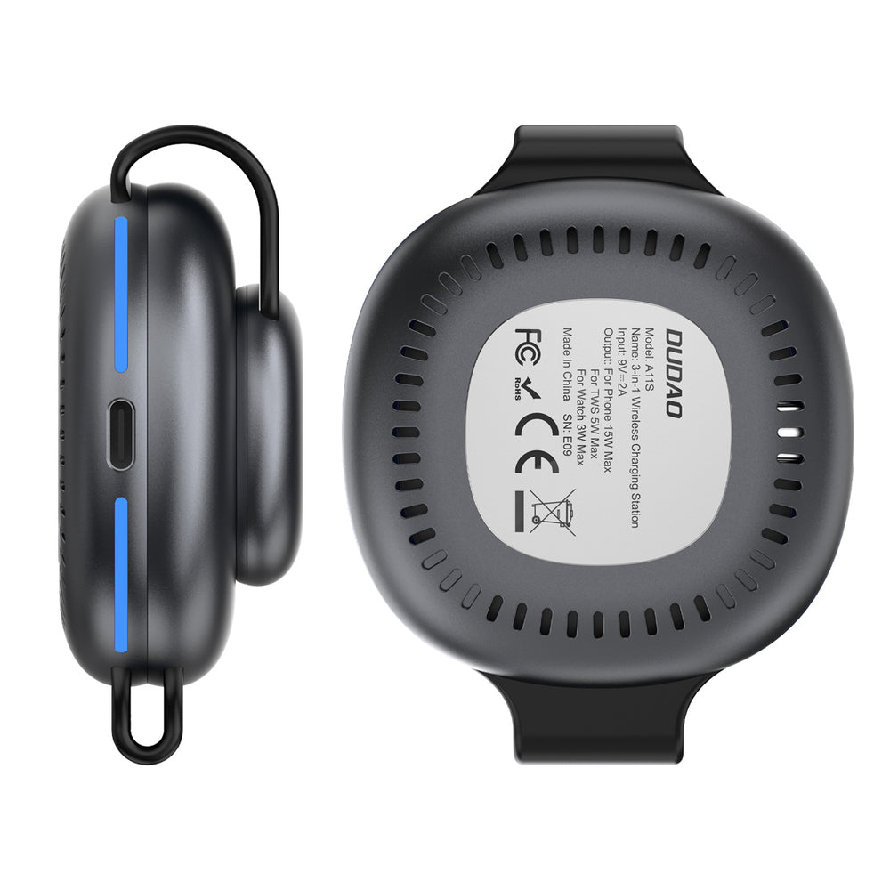 Dudao A11S 3-in-1 Wireless Charger Compatible with MagSafe Smartphone Smartwatch Headphones - Black