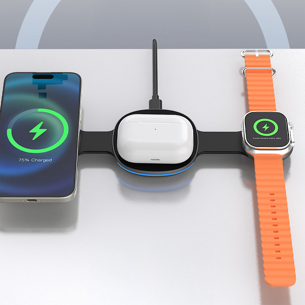 Dudao A11S 3-in-1 Wireless Charger Compatible with MagSafe Smartphone Smartwatch Headphones - Black