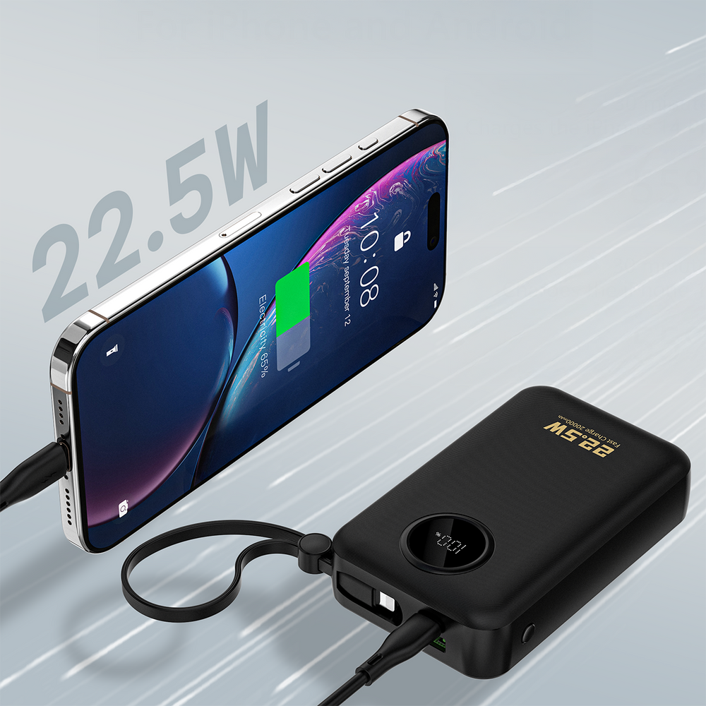 Dudao K14+ Powerbank 20000mAh 22.5W USB-C / USB-A / Built-in Lightning and USB-C Cables - Black