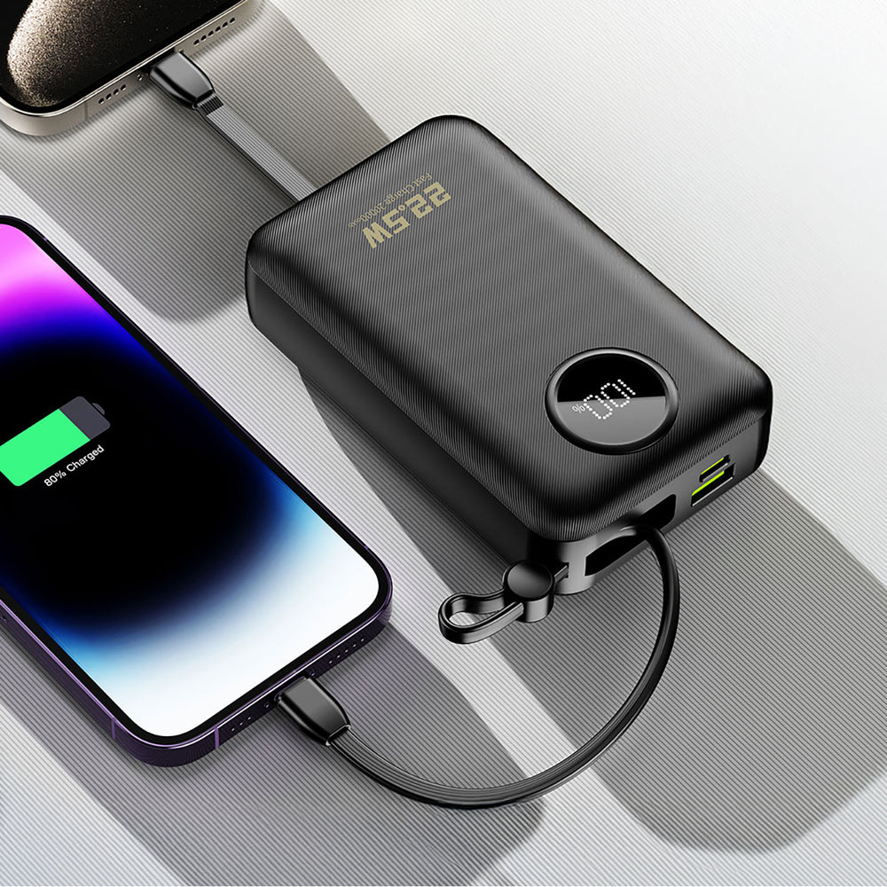 Dudao K14+ Powerbank 20000mAh 22.5W USB-C / USB-A / Built-in Lightning and USB-C Cables - Black
