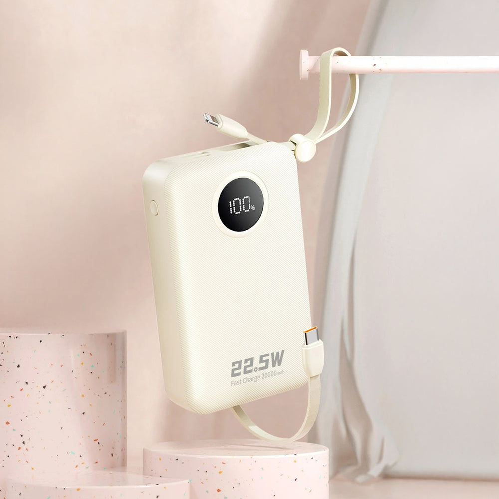 Dudao K14+ Powerbank 20000mAh 22,5W USB-C / USB-A / Indbygget Lightning og USB-C Kabler - Hvid