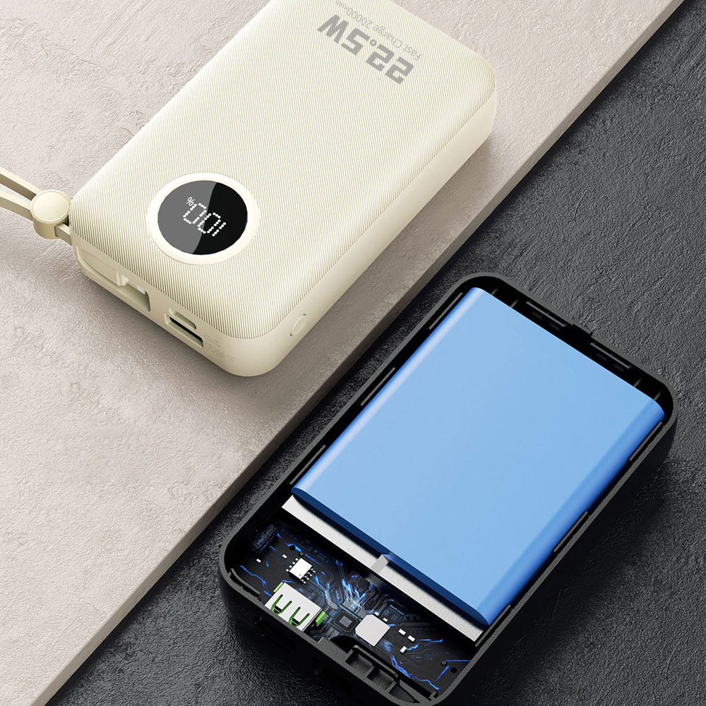 Dudao K14+ Powerbank 20000mAh 22,5W USB-C / USB-A / Indbygget Lightning og USB-C Kabler - Hvid