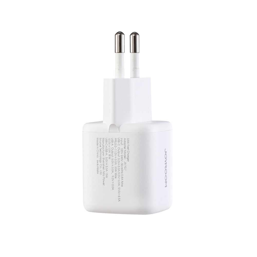Joyroom JR-TG7 33W USB-A + USB-C Wall Charger med 60W USB-C til USB-C 1m Kabel - Hvid