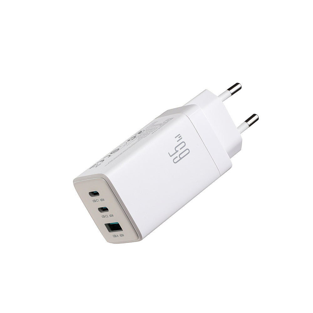 Joyroom JR-TG10 65W GaN 2x USB-C + USB-A vægoplader med 100W USB-C - USB-C 1,2m kabel - hvid
