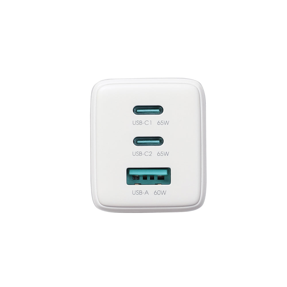 Joyroom JR-TG10 65W GaN 2x USB-C + USB-A vægoplader med 100W USB-C - USB-C 1,2m kabel - hvid