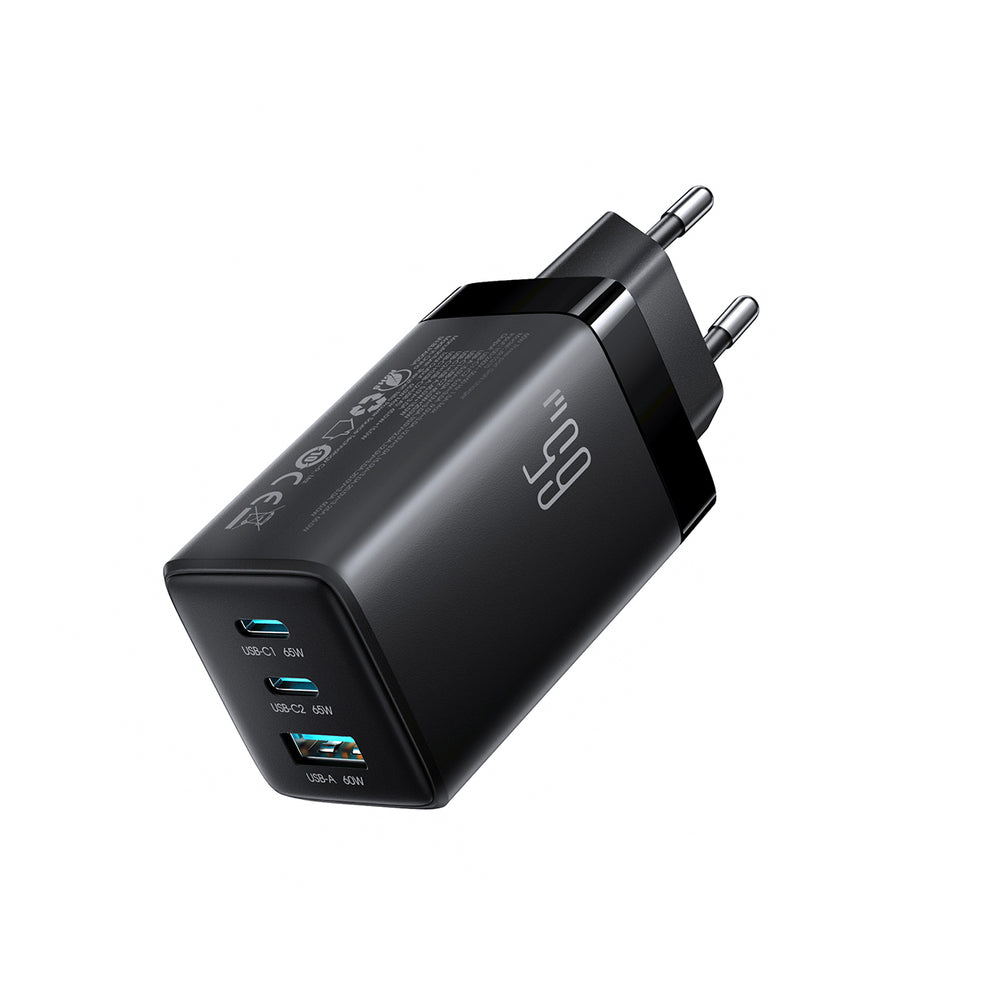 Joyroom JR-TG10 65W GaN 2x USB-C + USB-A vægoplader med 100W USB-C - USB-C 1,2m kabel - sort
