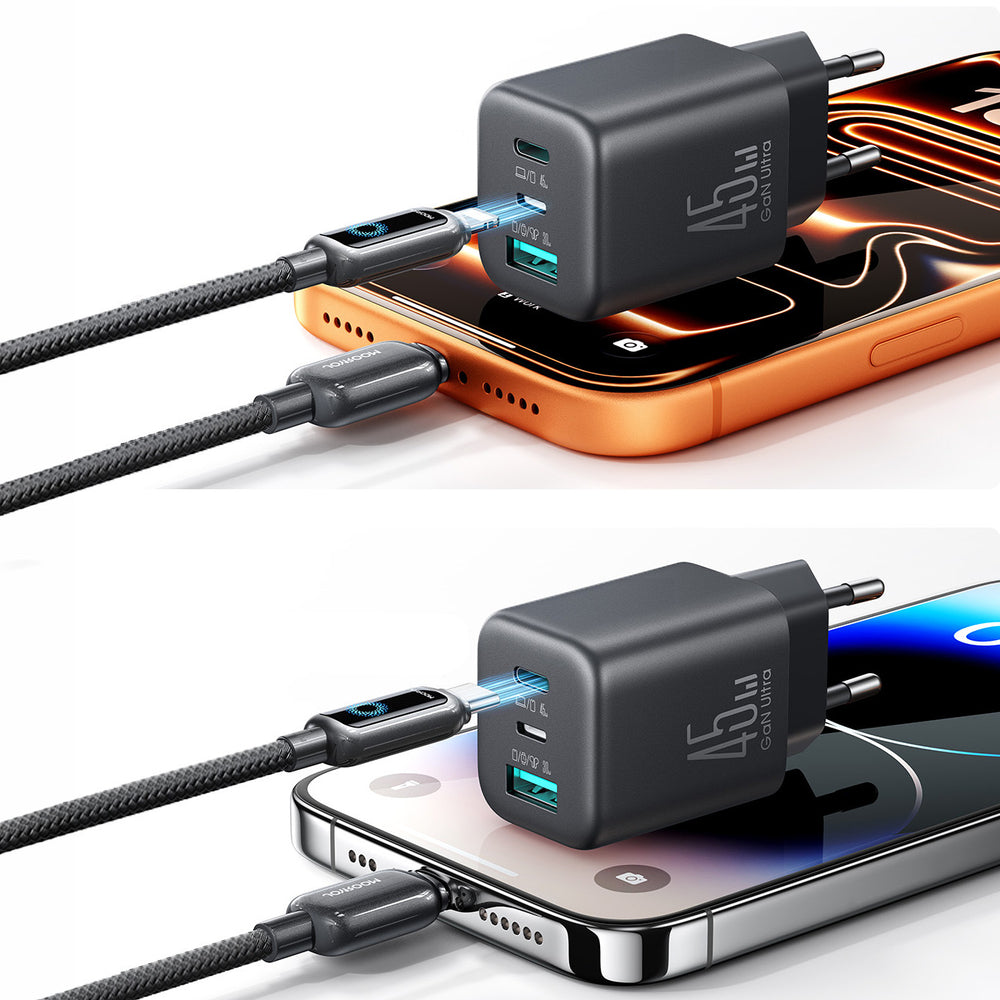 Joyroom JR-TO1 GaN 45 USB-C Lightning USB-A Wall Charger - sort
