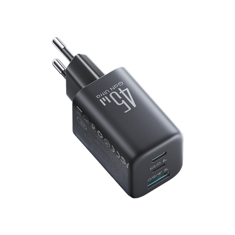 Joyroom JR-TO1 GaN 45 USB-C Lightning USB-A Wall Charger - sort