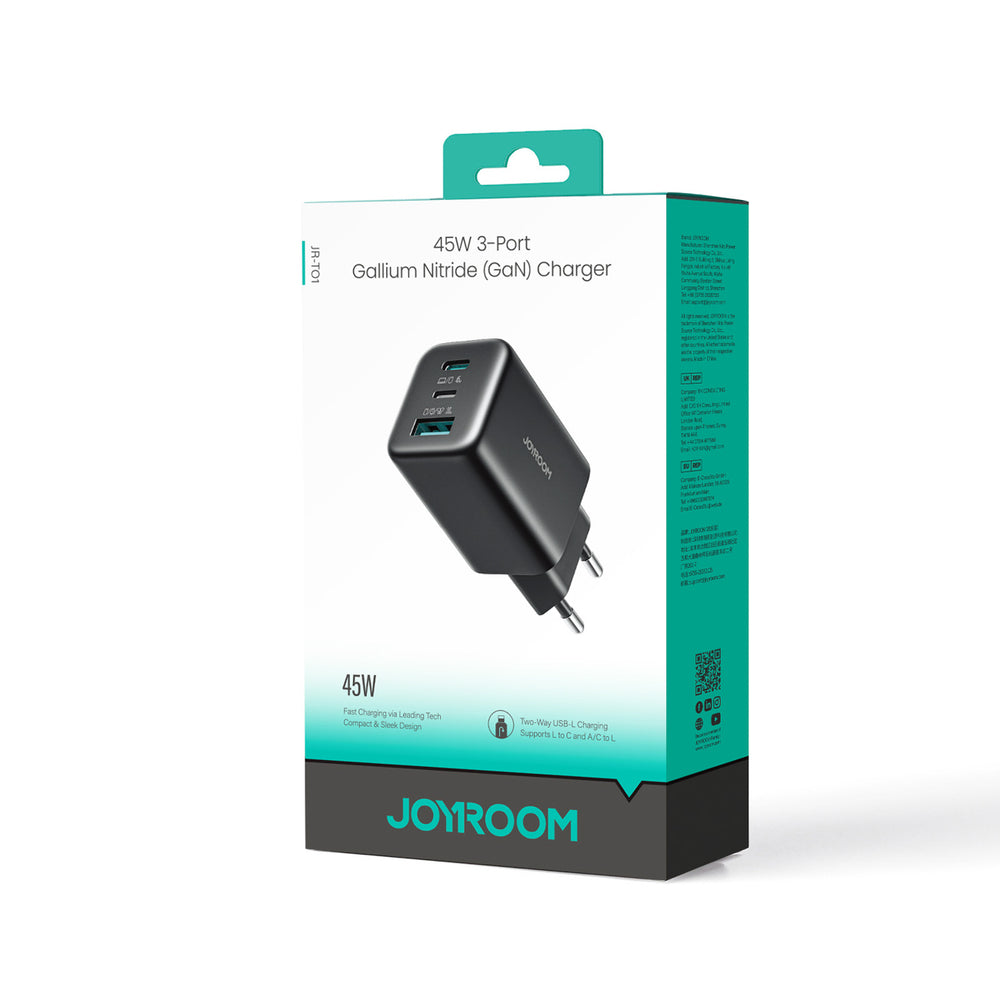 Joyroom JR-TO1 GaN 45 USB-C Lightning USB-A Wall Charger - sort