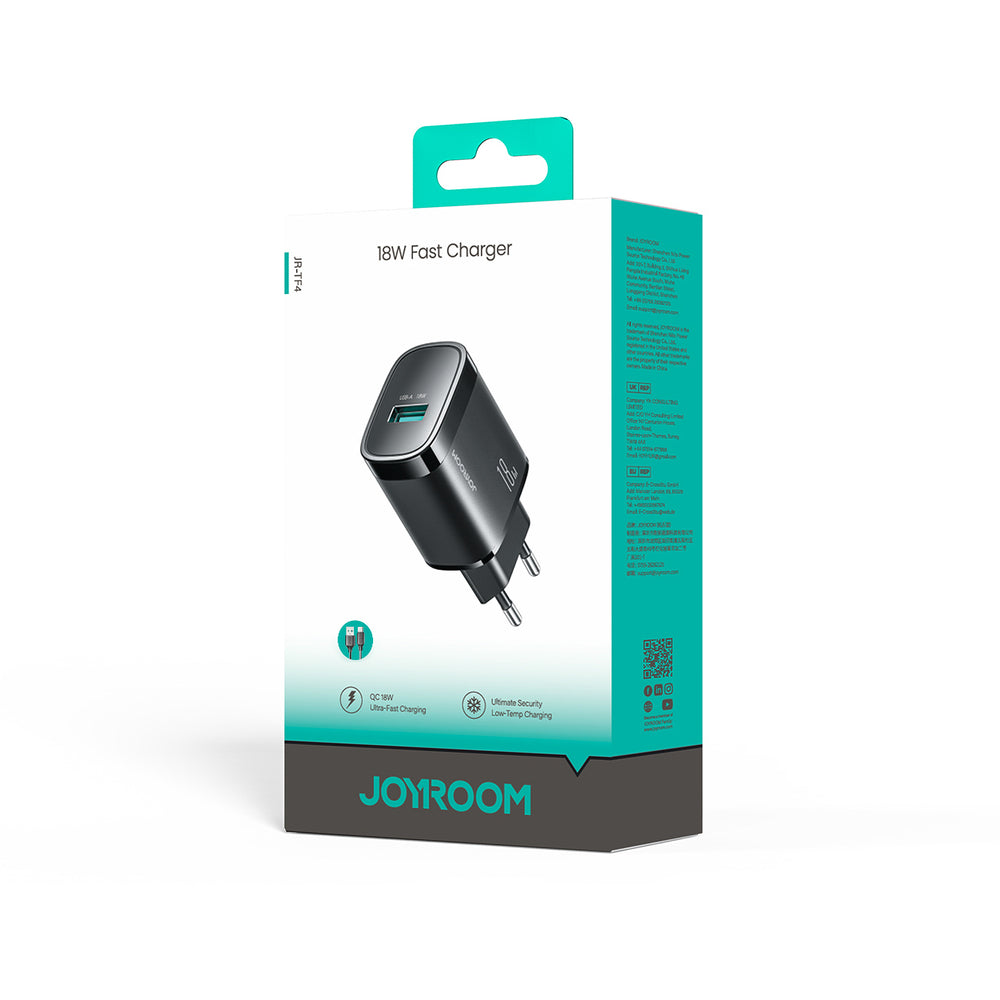 Joyroom JR-TF4 18W vægoplader med 3A USB-A - USB-C 1m kabel - sort