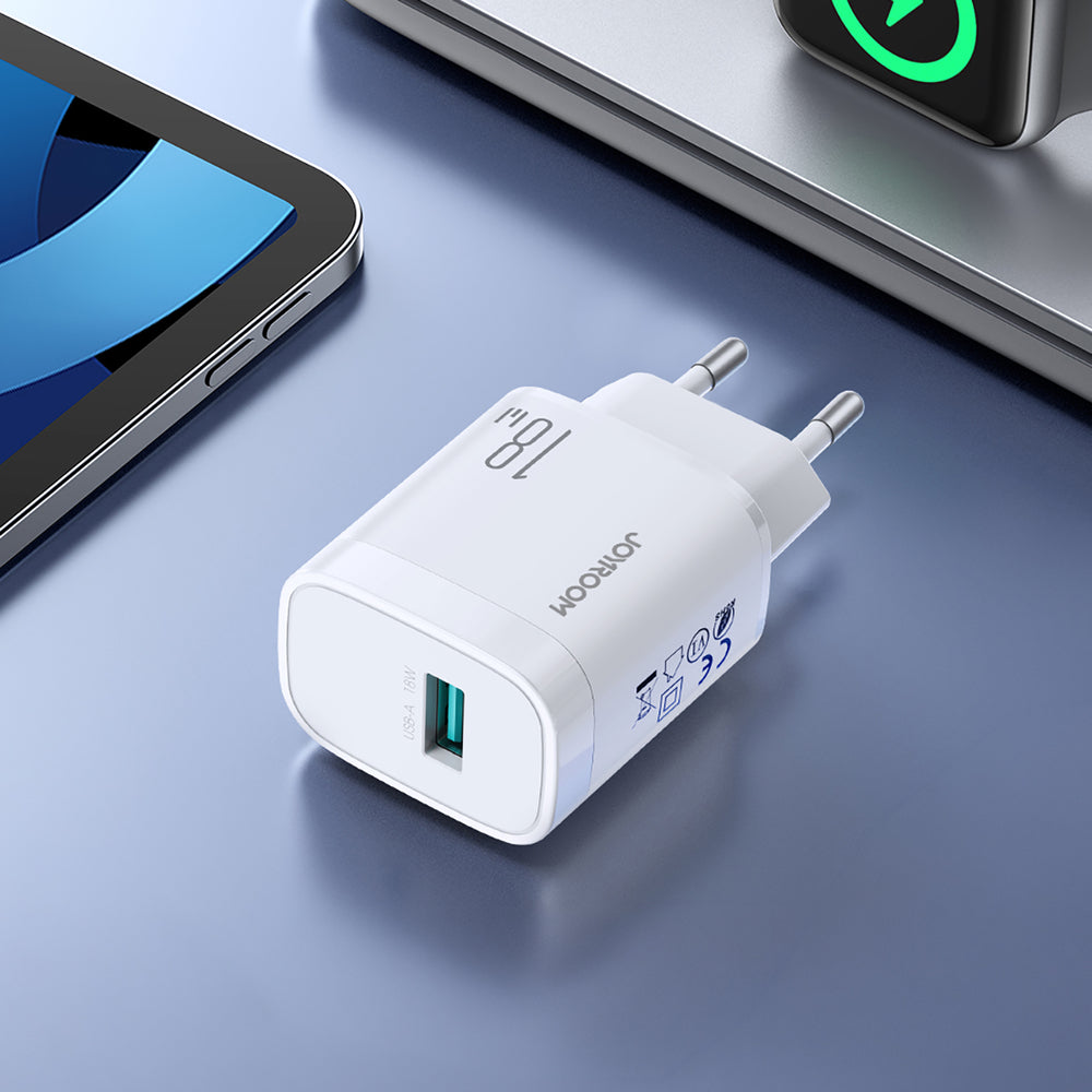 Joyroom JR-TF4 18W vægoplader med 3A USB-A - USB-C 1m kabel - hvid