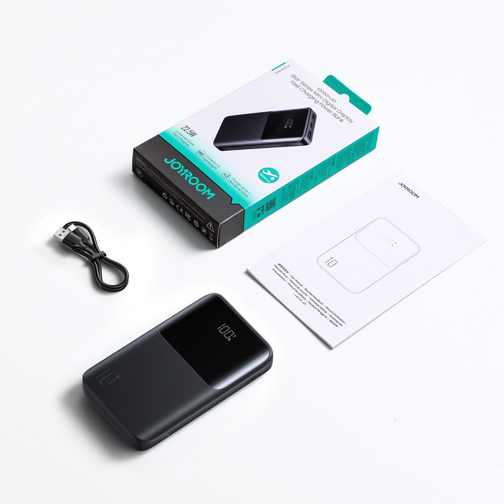 Joyroom JR-QP191 Star Series Mini 10000mAh 22.5W Powerbank med digital skærm - sort