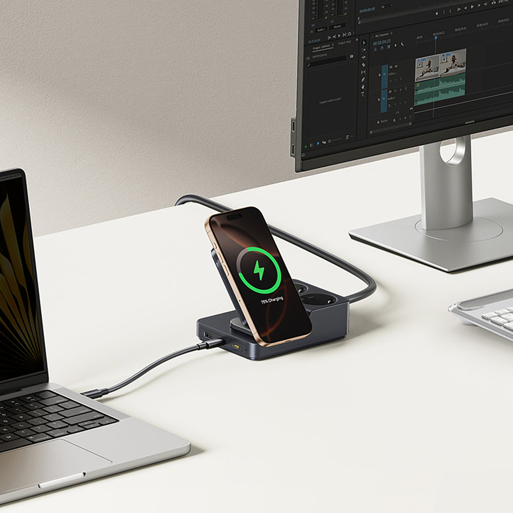 Baseus NOMOS ND11 67W 6-in-1 Wireless Charging Station with Two AC Sockets - Black
