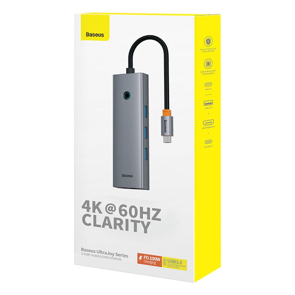 Baseus UltraJoy Series 6 in 1 Hub USB-C to 1 x HDMI4K@60Hz + 4 x USB-A 3.0 + 1 x USB-C PD - gray