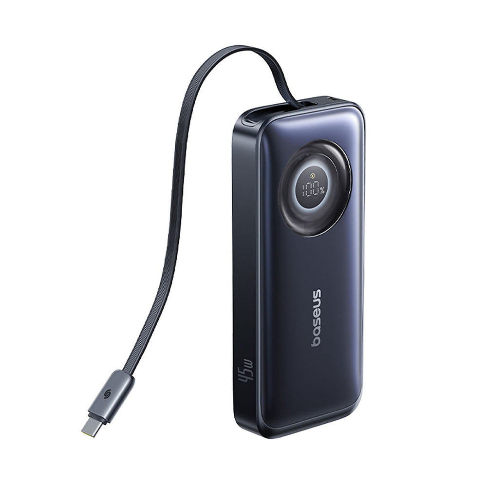 Baseus EnerCore CR11 10000mAh 45W Power Bank with Retractable USB-C Cable - Black